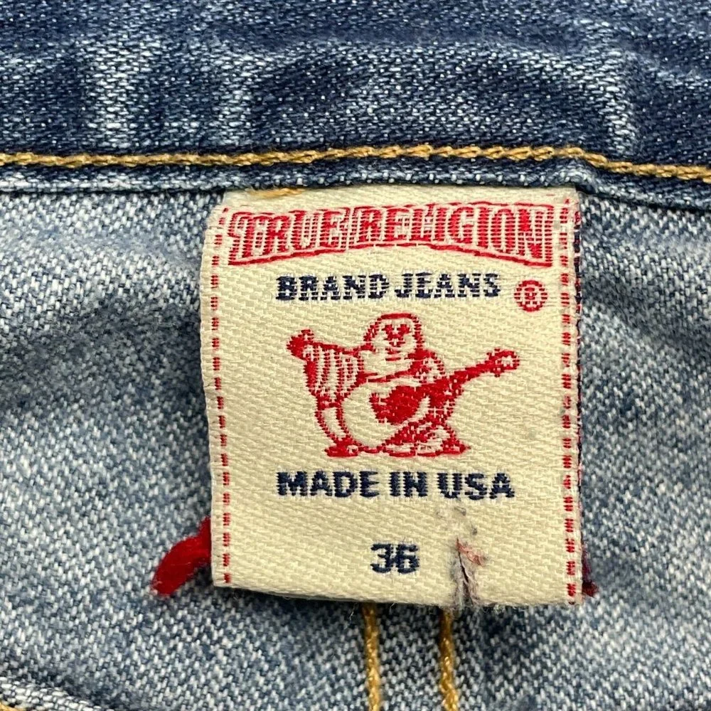 True Religion Ricky Relaxed Straight Jeans Blue Medium Wash Men 36 x 33 Distress_5